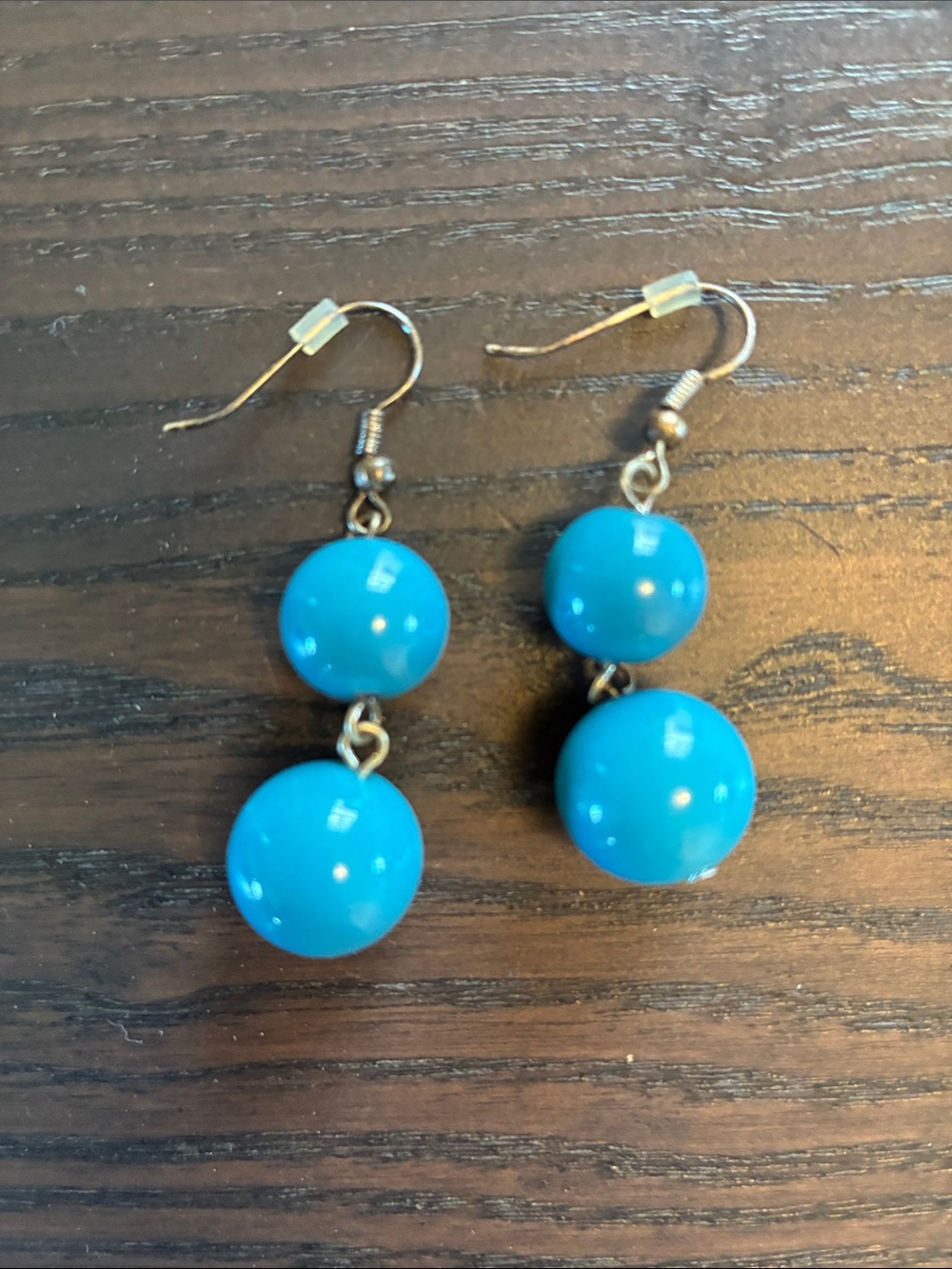 Turquoise Blue Double-Bead Drop Earrings - Women Jewelry